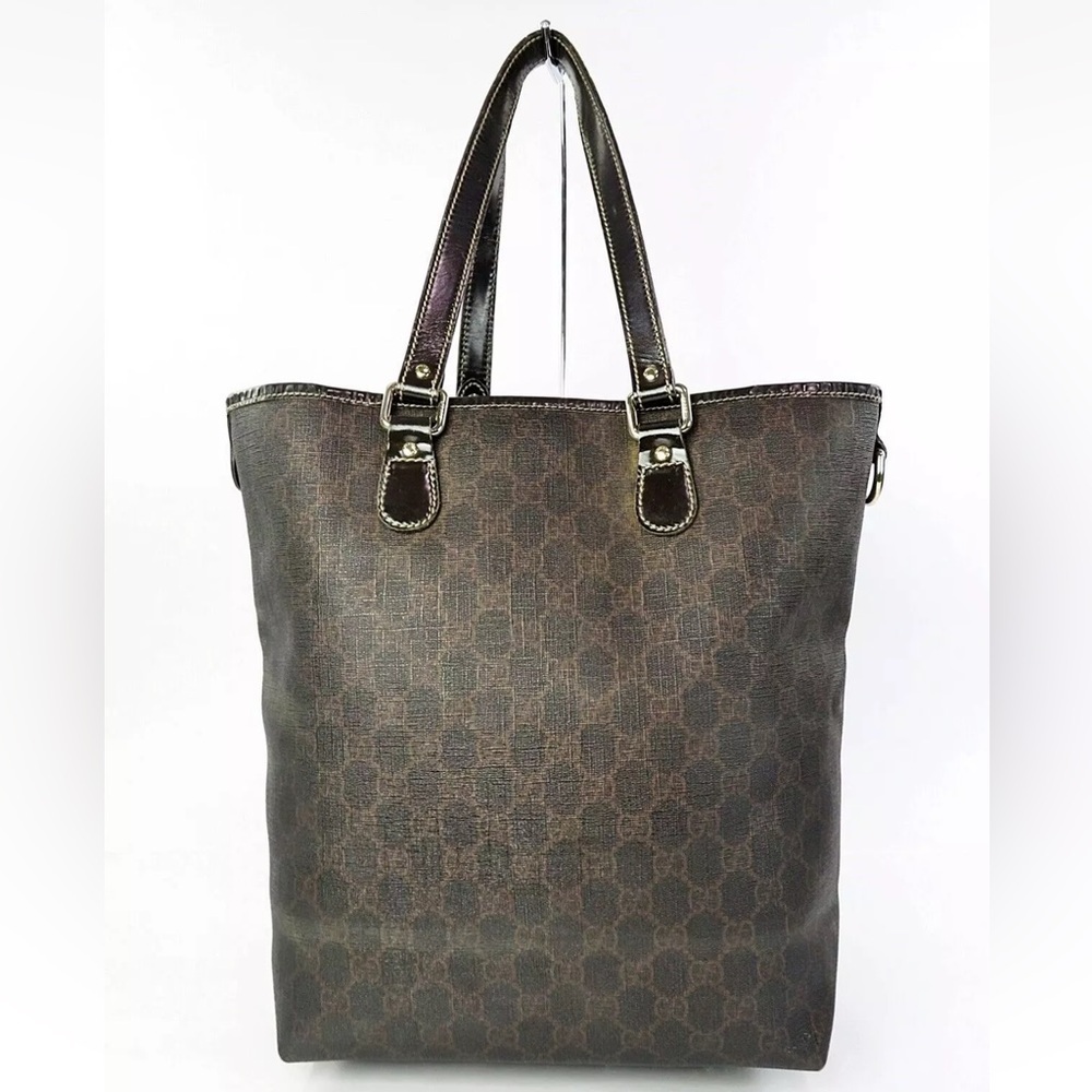 Gucci Supreme pvc coated canvas and leather tote bag deep brown - Picture 5 of 15